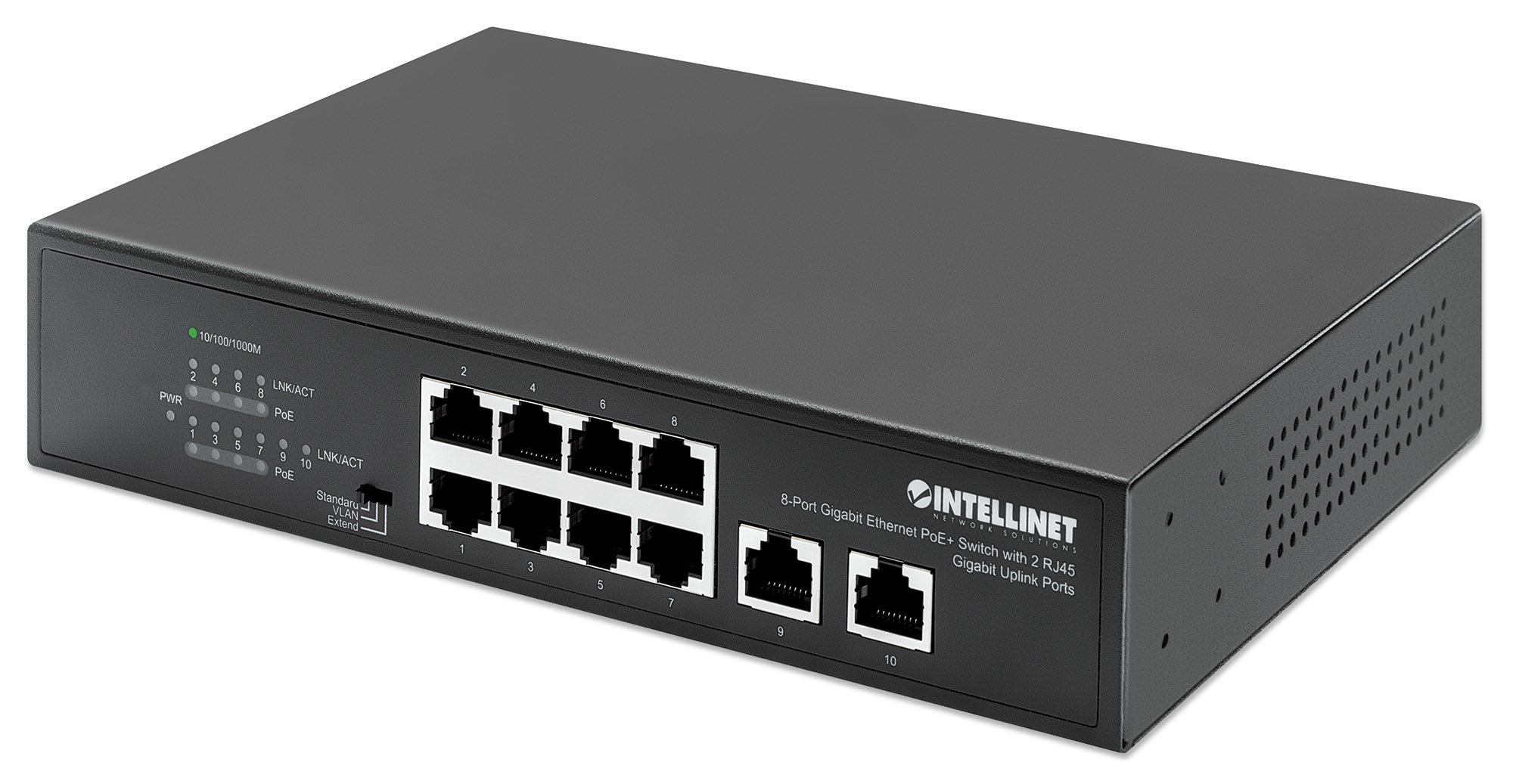 Image of Intellinet 8-Port Gigabit Ethernet PoE+ Switch with 2 RJ45 Gigabit...