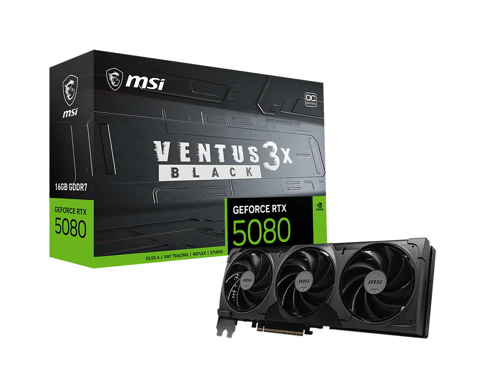 MSI VENTUS GEFORCE RTX 5080 16G 3X OC BLACK graphics card NVIDIA 16 GB