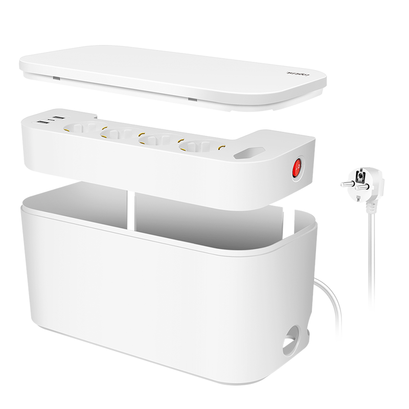 LogiLink Outlet Strip, Storage box w/4 safety + 1 Euro socket, with 3 USB port PD 20W (2x USB-A, 1x USB-C), white