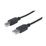 Manhattan USB-A to USB-B Cable, 5m, Male to Male, 480 Mbps (USB 2.0), Equivalent to USB2HAB5M, Hi-Speed USB, Black, Lifetime Warranty, Polybag
