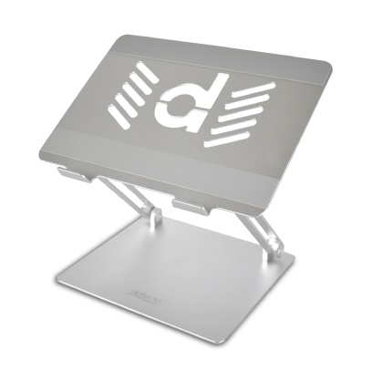 Deflecto Folding Adjustable Height Aluminium Laptop Stand with 'Design' Vented Platform - Silver