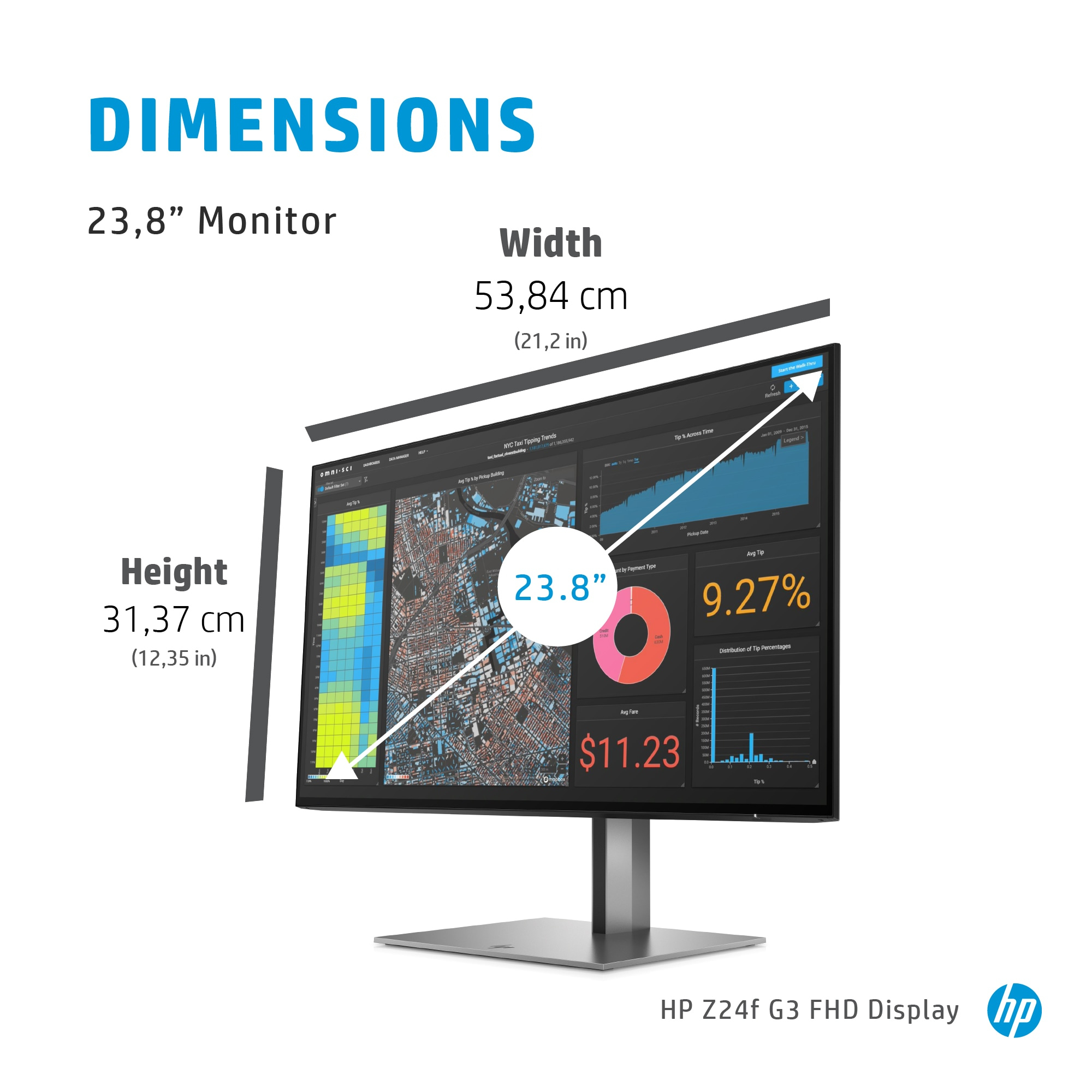 HP Z24f G3 computer monitor 60.5 cm (23.8") 1920 x 1080 pixels Full HD Silver