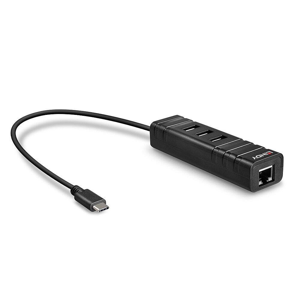 Photos - Card Reader / USB Hub Lindy USB 3.2 Type C Hub and Gigabit Ethernet Converter 43249 