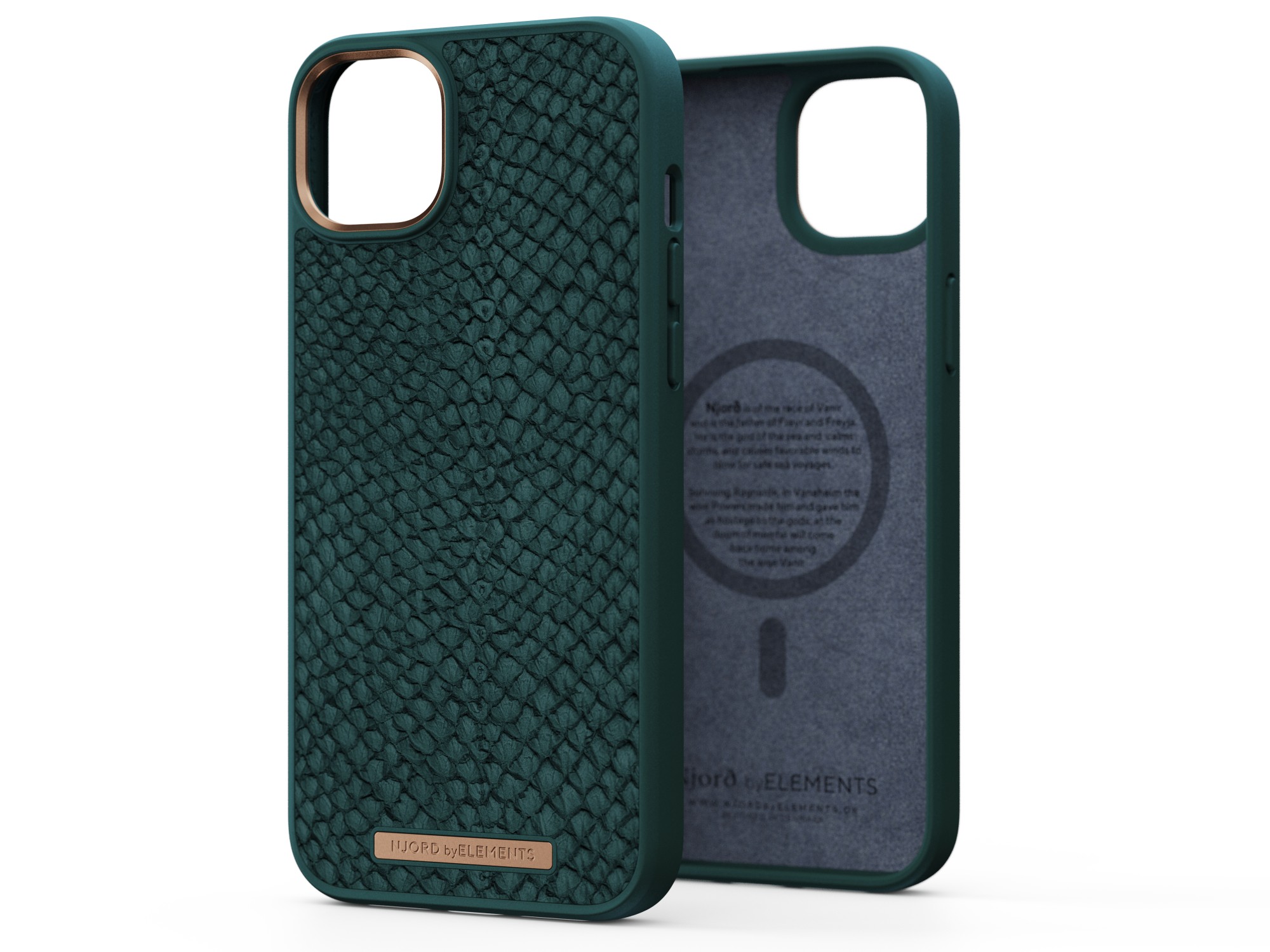Photos - Case Njord byELEMENTS Salmon Leather Magsafe  - iPhone 14 Plus - Green NA42