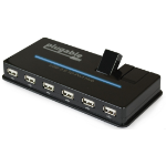 Plugable Technologies USB Hub, 10 Port - USB 2.0 with 20W Power Adapter and Two Flip-Up Ports