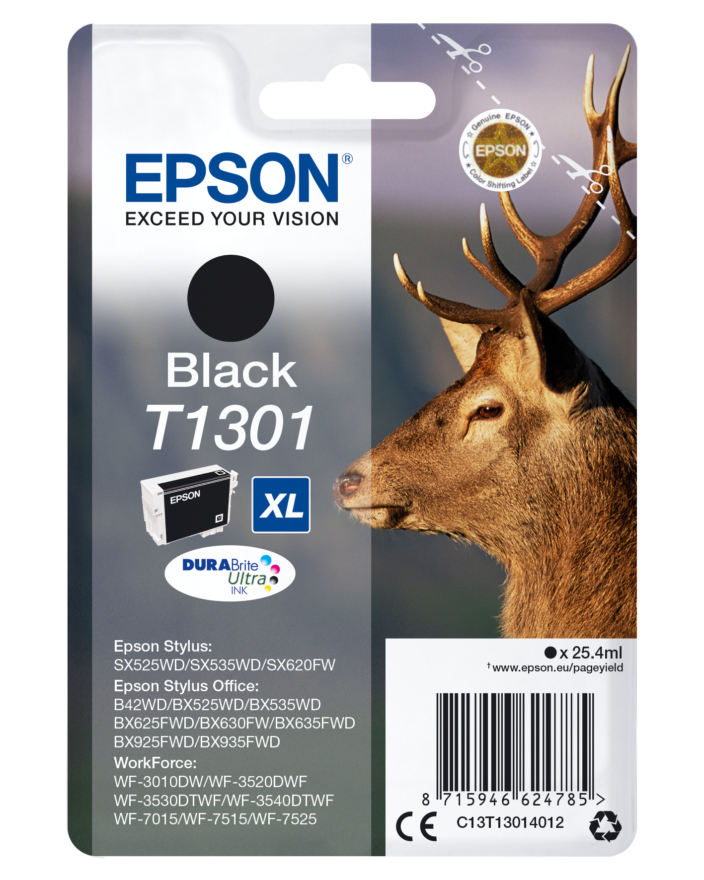 Image of Epson C13T13014012/T1301 Ink cartridge black XL, 945 pages 25,4ml...