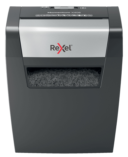 Image of Rexel Momentum X406 paper shredder Particle-cut shredding Blue, Grey
