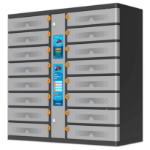 Manhattan Kiosk Individual compartment Laptop Cabinet USB-C 15.6" 16-bay via USB-C 65W, Suitable for USB-C laptops (to 17.3"), iPads, MacBooks, Chromebooks, other USB-C devices, Bays 428x328x120mm, USB-C charging cables included,Cabinet, UK & EU