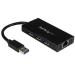 StarTech.com 3-Port Portable USB 3.0 Hub plus Gigabit Ethernet - Aluminum with Built-in Cable