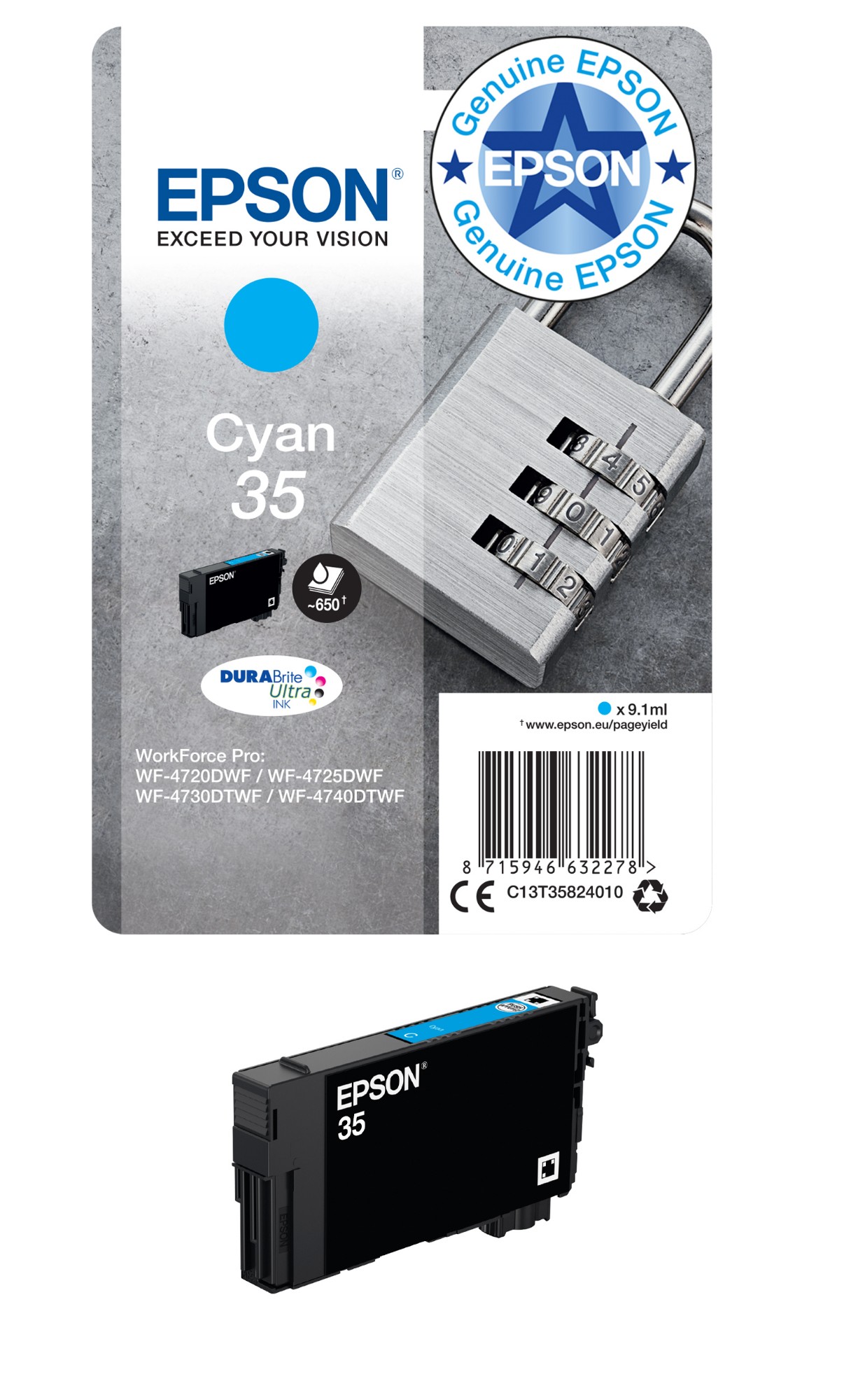 Epson C13T35824010/35 Ink cartridge cyan. 650 pages 9.1ml for Epson WF