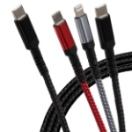 Maplin USB-C to 3 in 1 Multi Charging Cable USB-C/ Lightning / Micro USB-B 100W Braided 1.2m - Black, Red and Grey