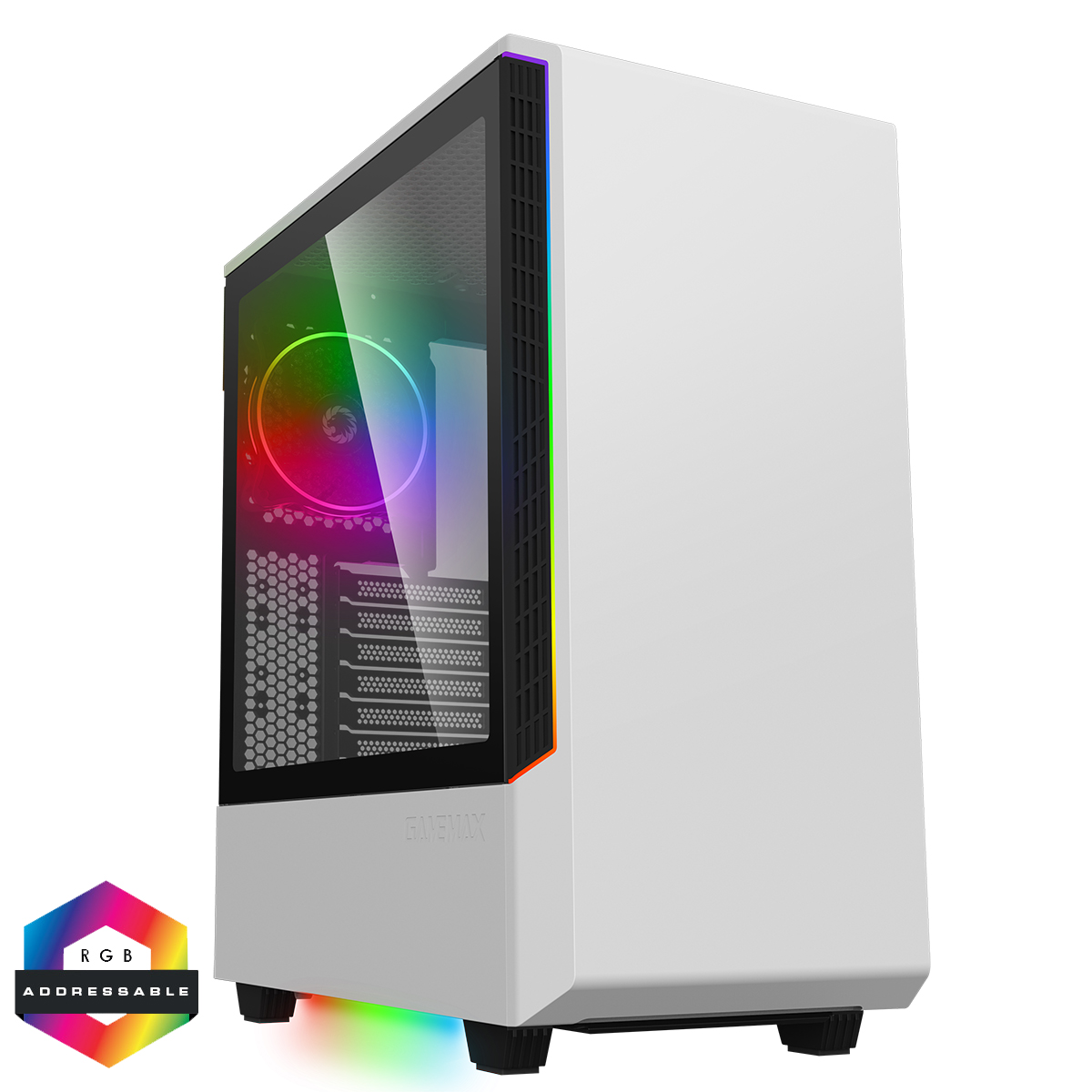 GAMEMAX Panda White Mid Tower Chassis w/ Tempered Glass Window 120mm ARGB Fan USB 3.0 ATX/MicroATX/Mini-ITX GAMEMAX Panda White Mid Tower Chassis w/ Tempered Glass Window 120mm ARGB Fan USB 3.0 ATX/MicroATX/Mini-ITX
