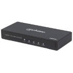 Manhattan HDMI Splitter 4-Port , 4K@60Hz, Displays output from x1 HDMI source to x4 HD displays (same output to four displays), AC Powered (cable 1.2m), Black, Three Year Warranty, Retail Box