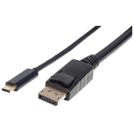 Manhattan USB-C to DisplayPort Cable, 4K@60Hz, 2m, Male to Male, Black, Equivalent to CDP2DP2MBD, Three Year Warranty, Polybag