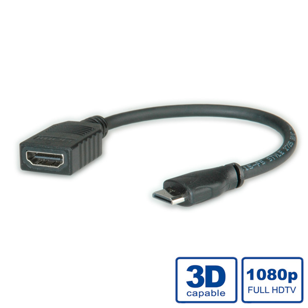ROLINE 11.04.5586 HDMI-kabel 0,15 m HDMI Typ A (standard) HDMI Type C (Mini) Svart