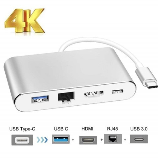 J67 Type C 4 Port Adapter - Silver thumbnail