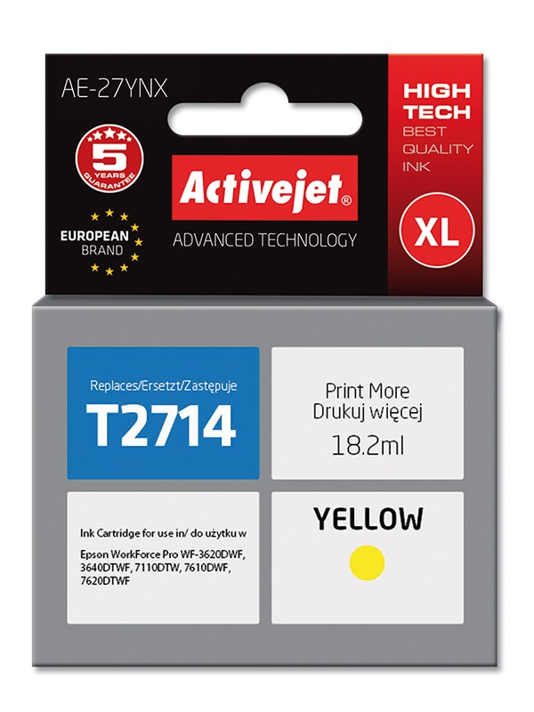 Activejet AE-27YNX ink (replacement for Epson 27XL T2714; Supreme; 18 ml; yellow)