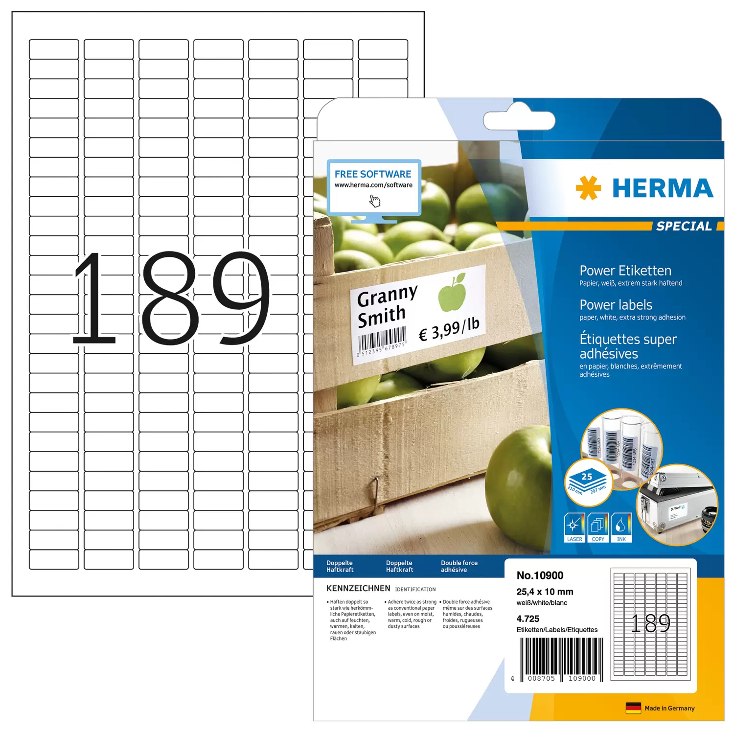 Image of HERMA Labels A4 25,4x10 mm white extra strong adhesion paper matt...