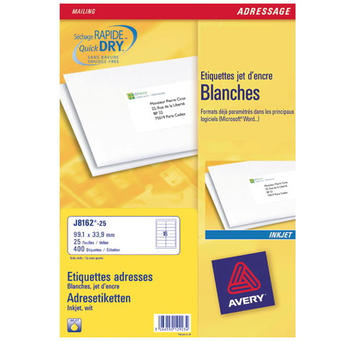 Image of Avery J8162-25 addressing label White