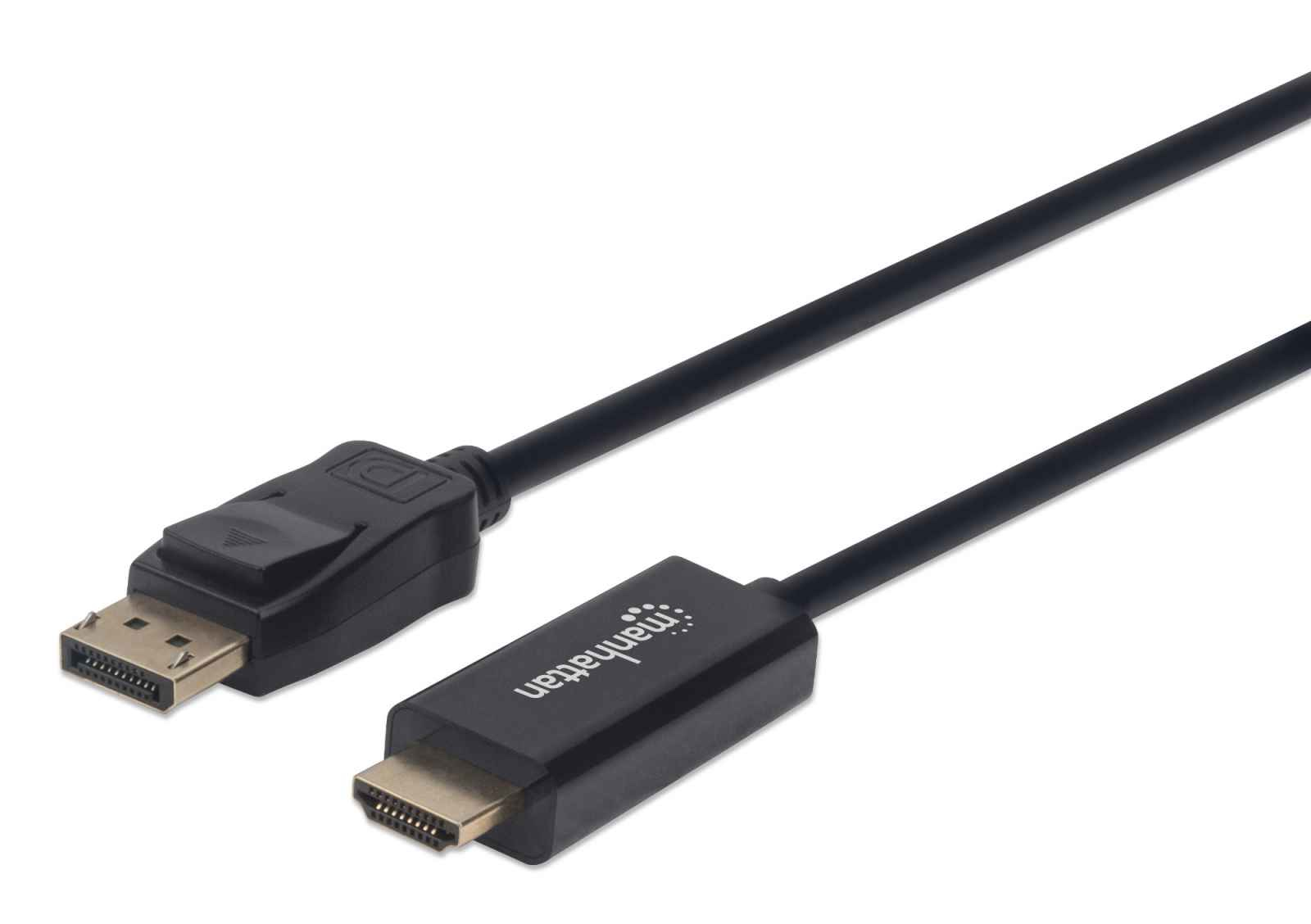 Manhattan DisplayPort to HDMI Cable, 4K@60Hz, 1.8m, Male to Male, DP With Latch, Black, Not Bi-Directional, Three Year Warranty, Polybag