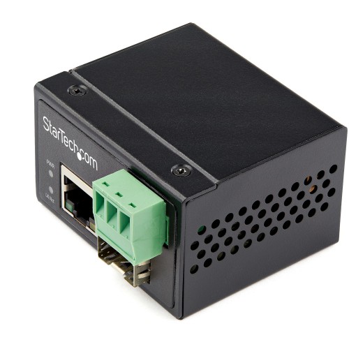 StarTech.com Industrial Fiber to Ethernet Media Converter - 100Mbps SFP to RJ45/Cat6 - Singlemode/Multimode Optical Fiber to Copper Network - 12-56V DC - IP-30/ -40 to +75C