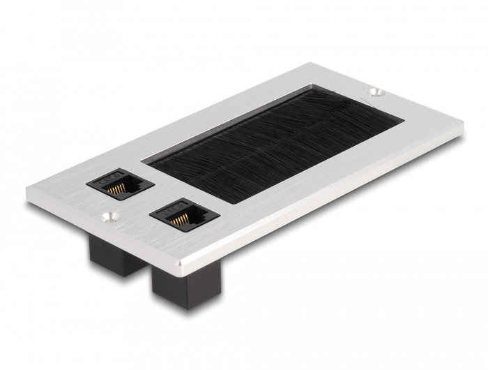 Cable entry with brush and 2 x RJ45 Keystone module Cat.6 alumi