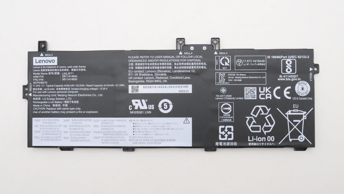 Image of Lenovo BATTERY Internal, 3c, 52.8Wh, LiIon, LGC - Approx 1-3...
