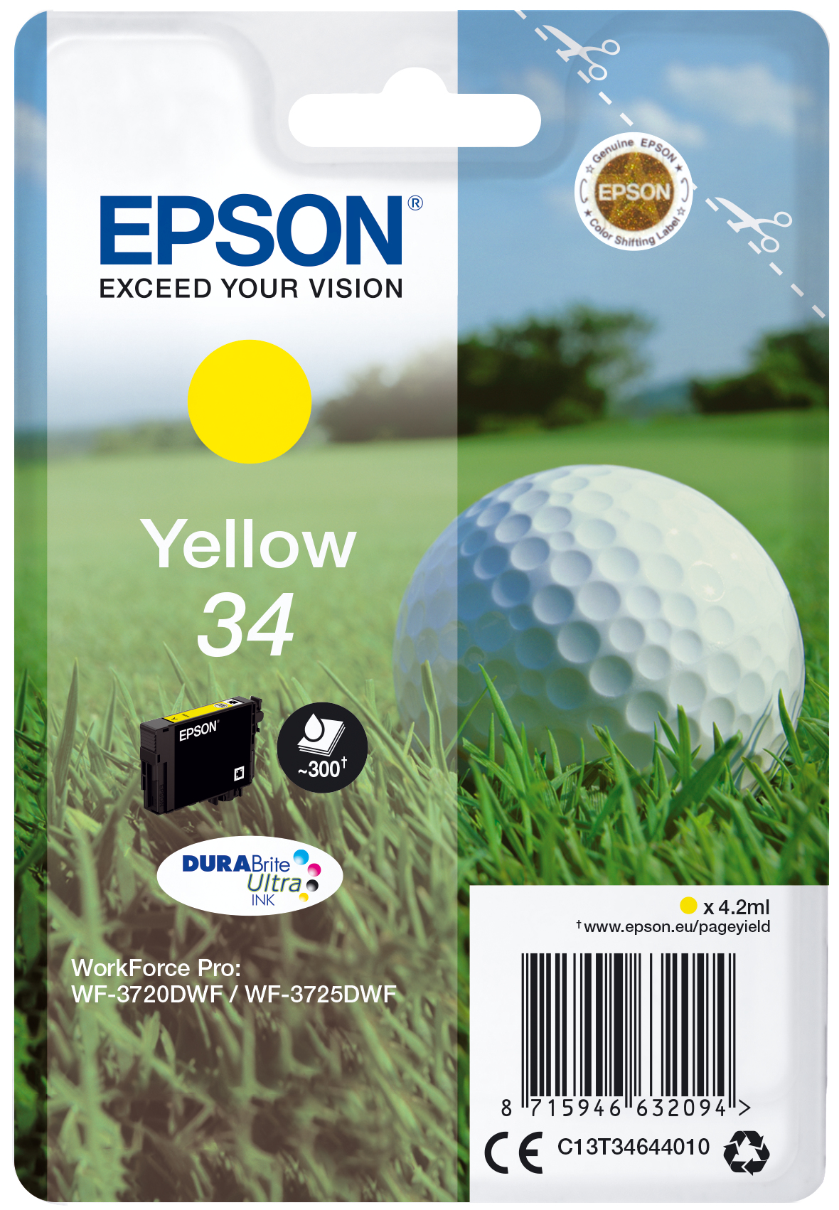 Image of Epson C13T34644010/34 Ink cartridge yellow, 300 pages 4,2ml for...