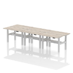 Dynamic Air Back-to-Back W1200 x D600mm Height Adjustable Sit Stand 6 Person Bench Desk With Cable Ports Grey Oak Finish Silver Frame - HA01610 DD