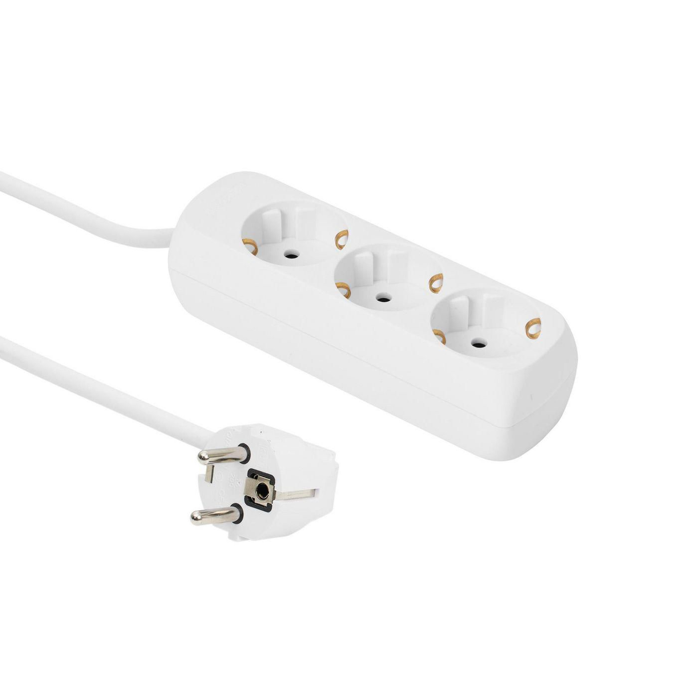 GRU0033W MICROCONNECT 3-way Schuko Socket 3M White Without ON/OFF Switch, with child protection