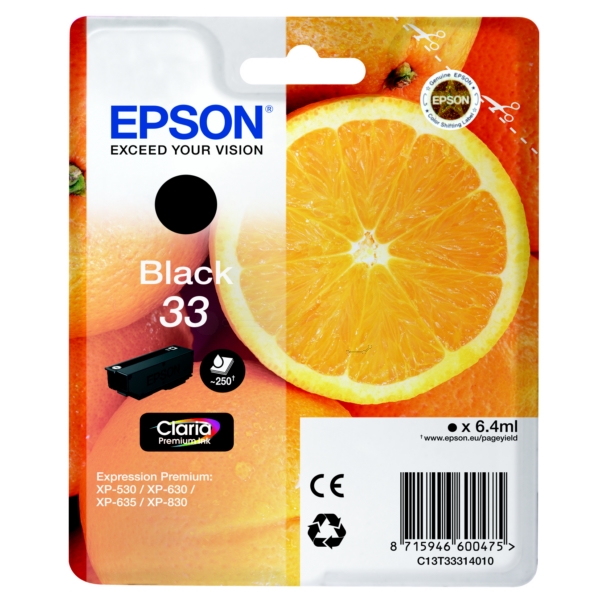 Epson C13T33314012 (33) Ink cartridge black, 250 pages, 6ml Epson C13T33314012 (33) Ink cartridge black, 250 pages, 6ml