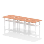 Dynamic Air Back-to-Back W1200 x D600mm Height Adjustable Sit Stand 6 Person Bench Desk With Cable Ports Beech Finish White Frame - HA01606 DD
