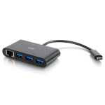 C2G USB C Ethernet and 3-Port USB Hub - Black - Hub - 3 Ports