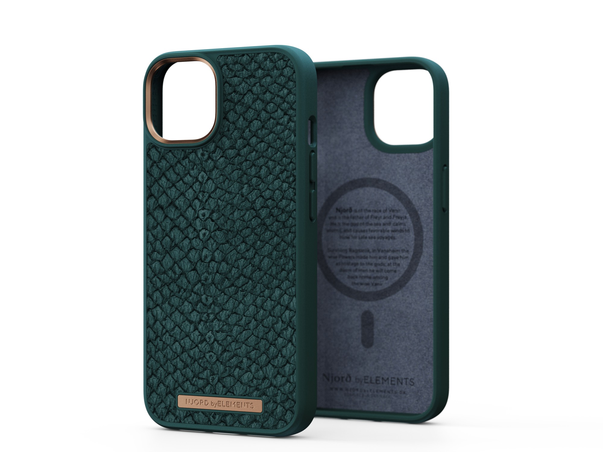 Photos - Case Njord byELEMENTS Salmon Leather Magsafe  - iPhone 14 - Green NA41SL02
