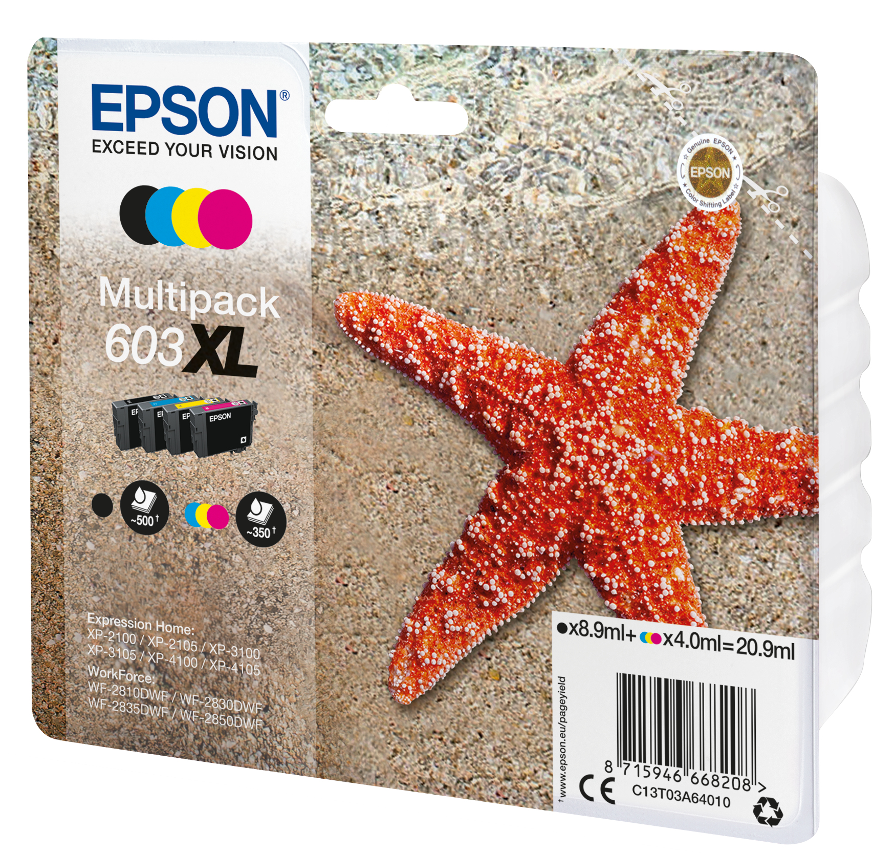 Epson C13T03A64010/603XL Ink cartridge multi pack Bk,C,M,Y high-capacity 8,9ml + 3x4ml Pack=4 for Epson XP 2100
