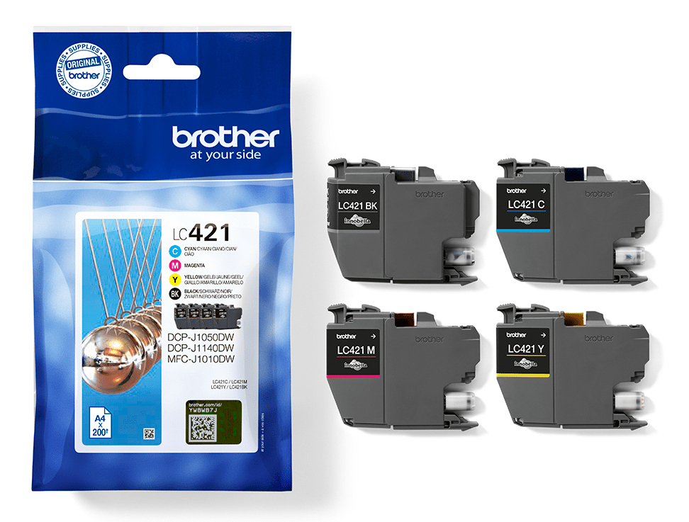 Brother LC-421VAL Ink cartridge multi pack Bk,C,M,Y, 4x200 pages Pack=4 for Brother DCP-J 1050