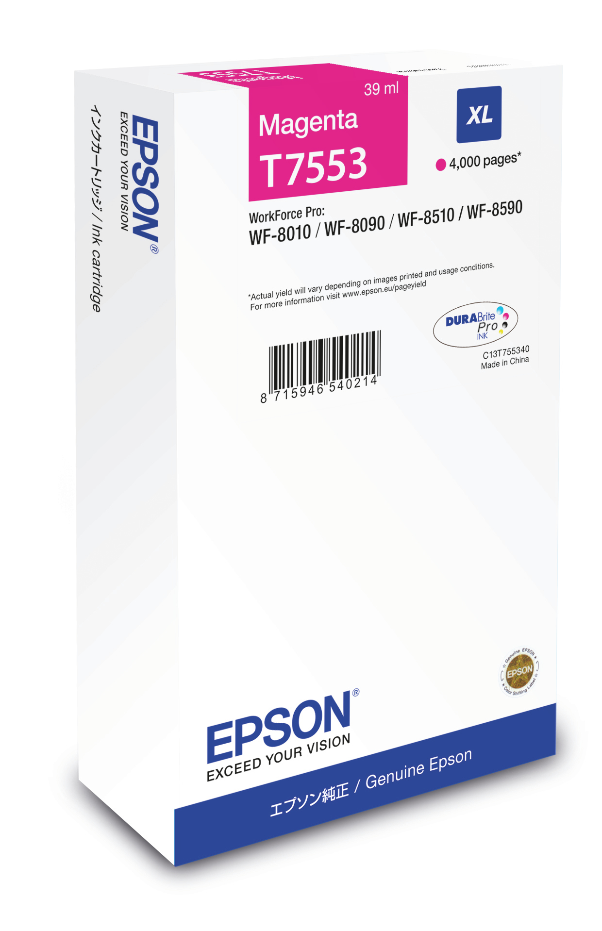 Image of Epson C13T755340/T7553 Ink cartridge magenta, 4K pages 39ml for...