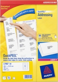 Image of Avery L7162-40 addressing label White