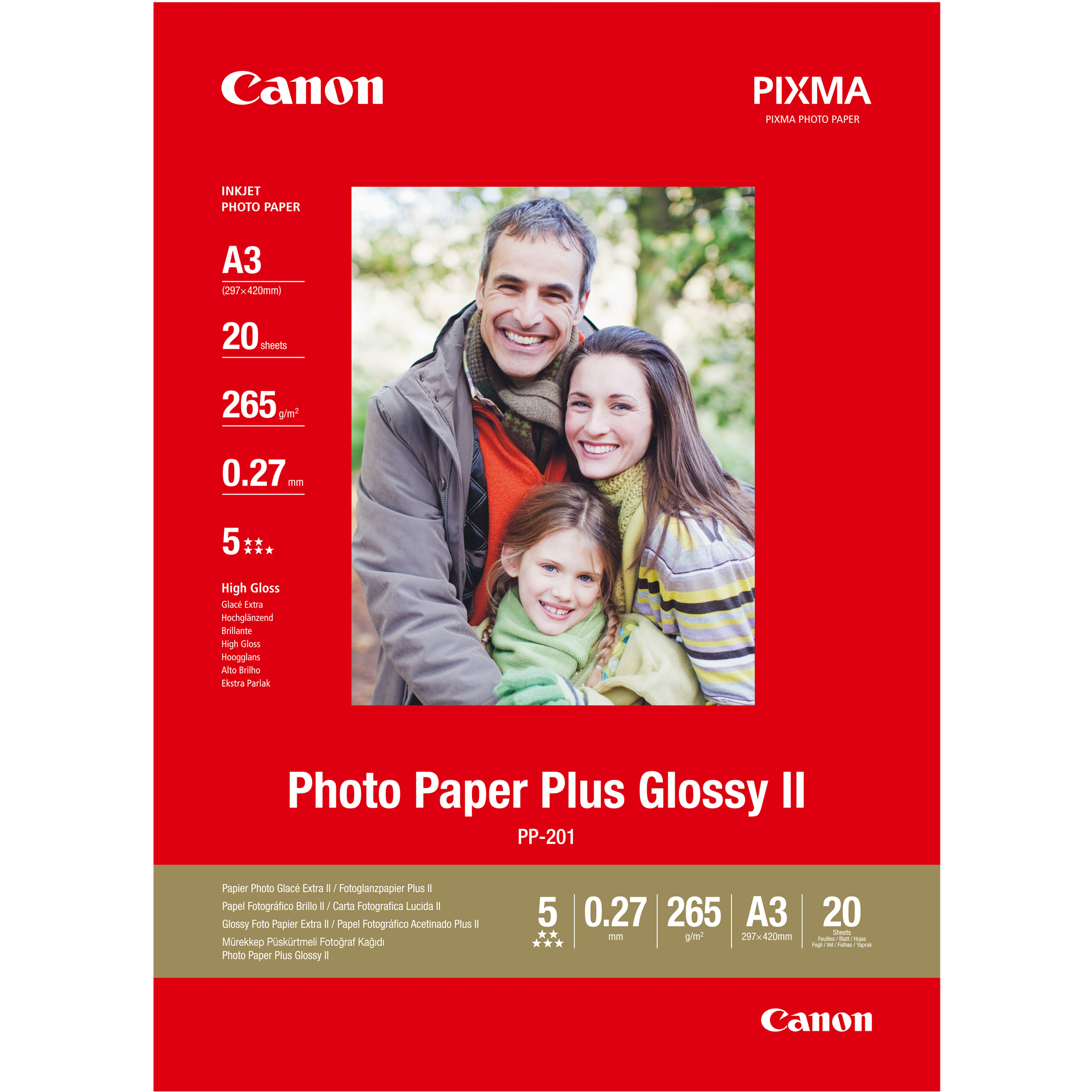 Image of Canon PP-201 Glossy II Photo Paper Plus A3 - 20 Sheets
