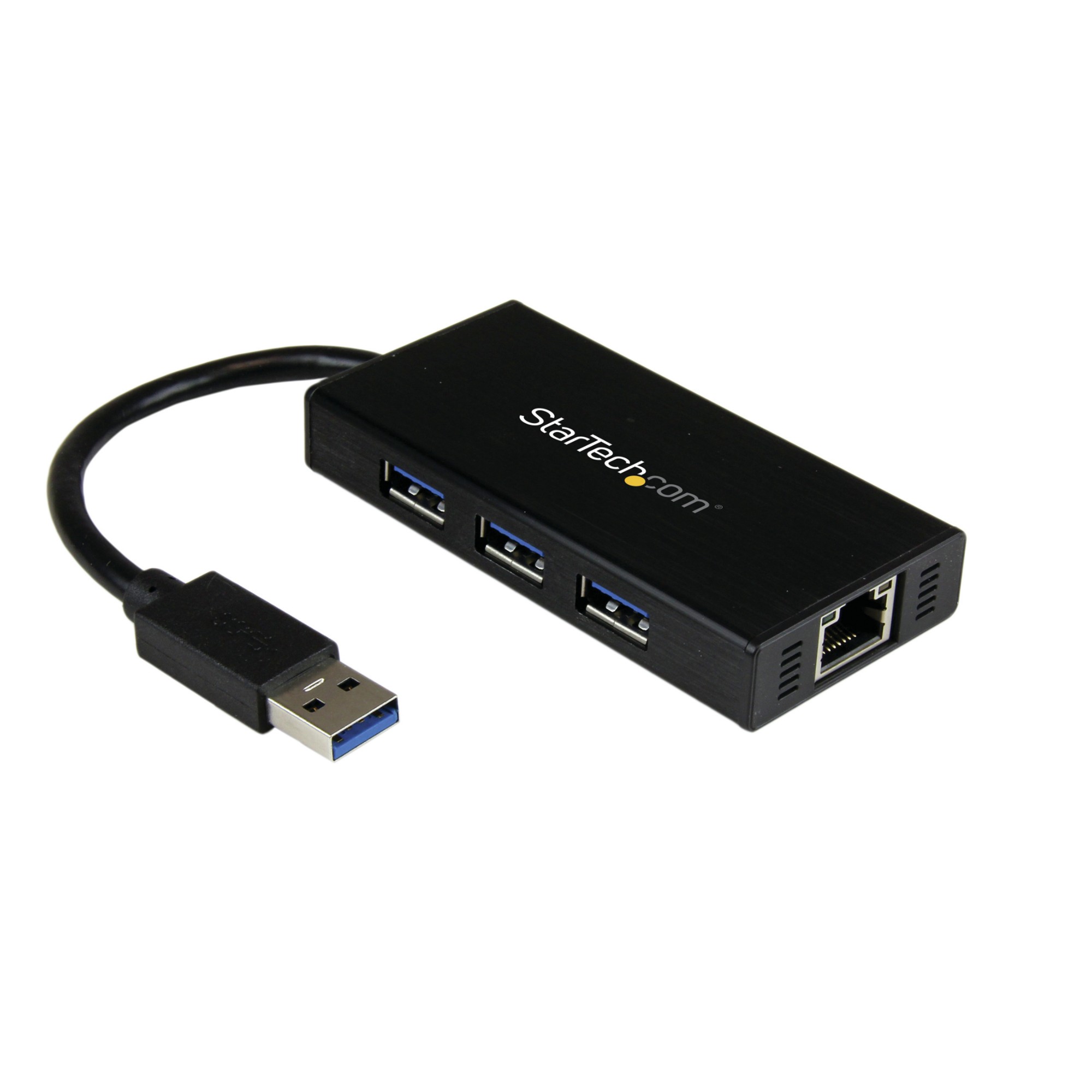 StarTech.com 3-Port Portable USB 3.0 Hub plus Gigabit Ethernet - Aluminum with Built-in Cable