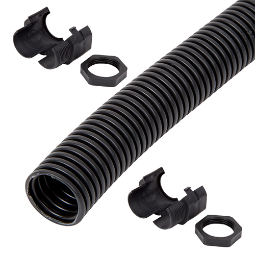 Cablenet 5m x 20mm LSOH Flexible Conduit Black Fitted with Glands & Nuts