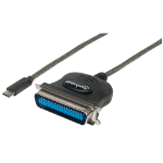Manhattan USB-C to Parallel Cen36 Printer Converter, 1m, Full Speed (12 Mbps), IEEE 1284, Male to Female, Black, Blister
