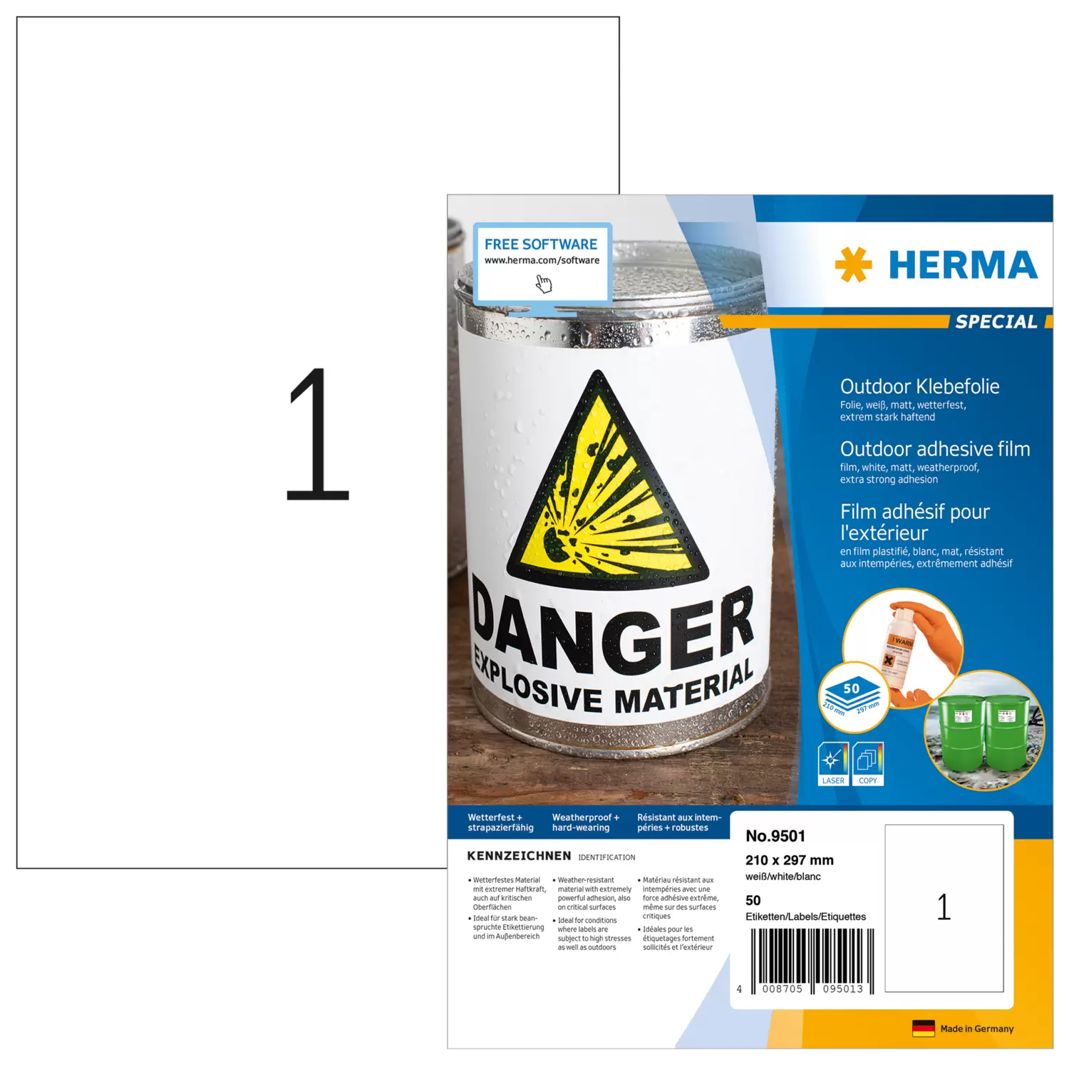 Image of HERMA 9501 self-adhesive label Rectangle Permanent White 50 pc(s)
