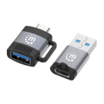 Manhattan 2-Piece Set: USB-C to USB-A and USB-A to USB-C Adapters, Male/Female conversions, 5 Gbps (USB 3.2 Gen1 aka USB 3.0), SuperSpeed USB, Black/Silver, Lifetime Warranty, Polybag