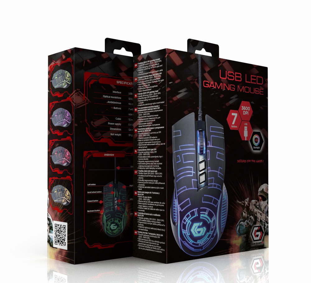 Gembird MUSG-RGB-01 mouse Gaming Right-hand USB Type-A 3600 DPI