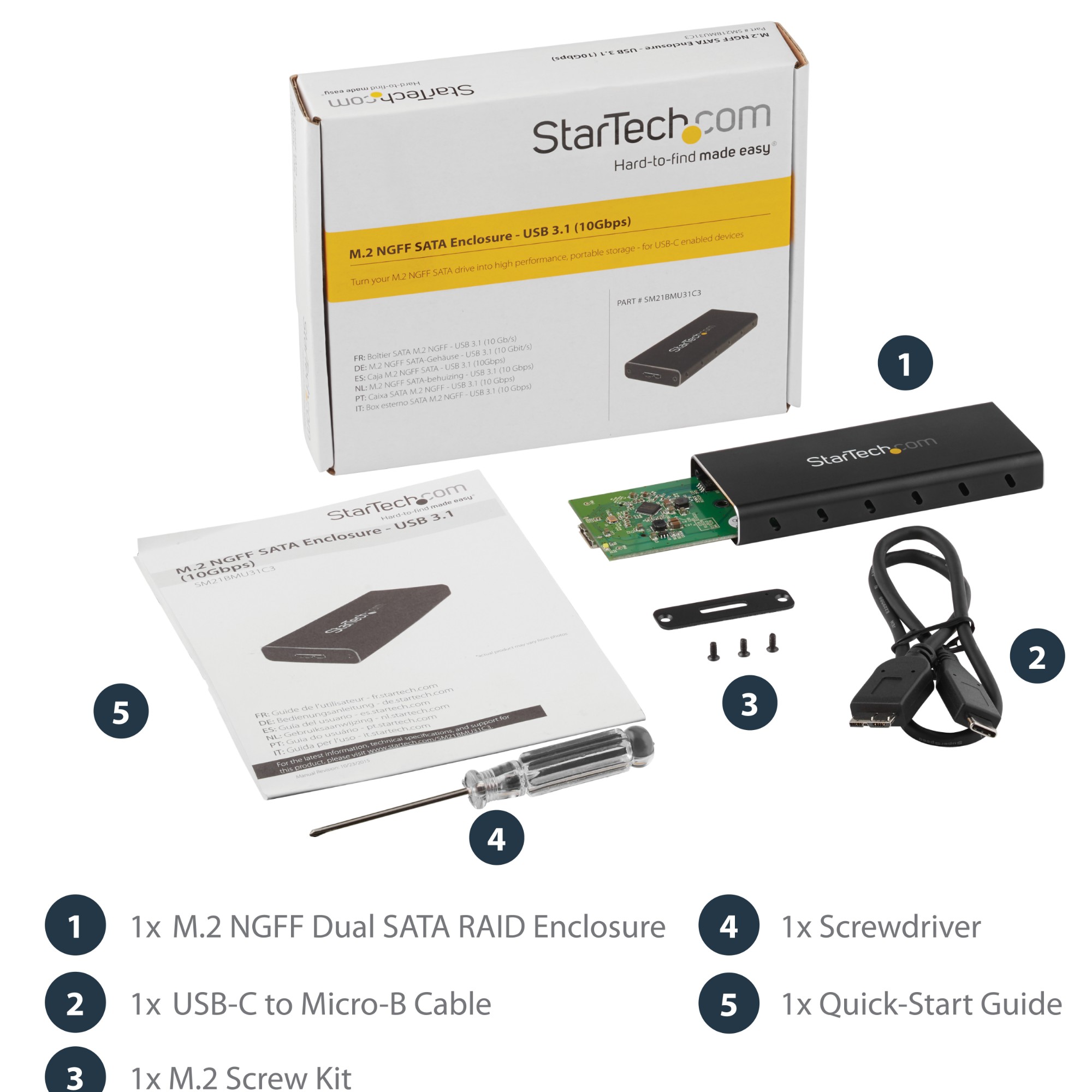 StarTech.com M.2 SSD Enclosure for M.2 SATA SSDs - USB 3.1 (10Gbps) with USB-C Cable