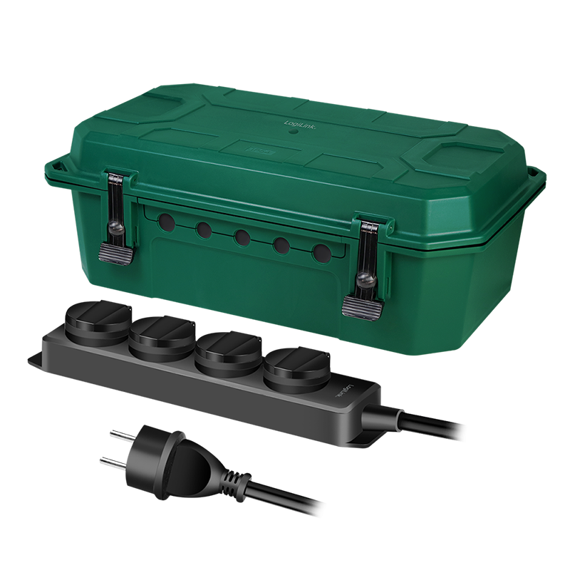 LogiLink Outdoor Power Distribution Box, w/ 4 way outlet strip, IP54, green