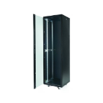 Videk 27u 600w x 600d Floor Standing Cabinet c/w Inset Glass Door Assembled - Black