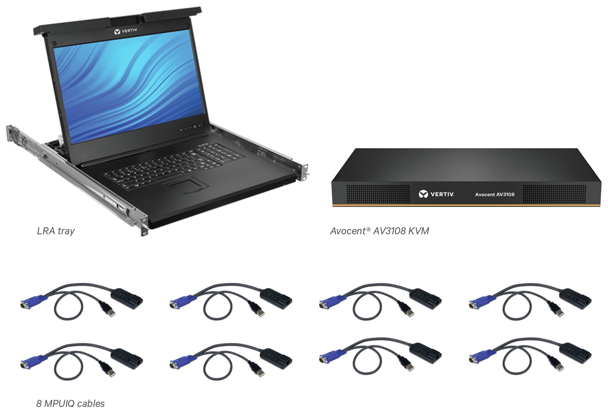 Vertiv Avocent LCD Local Rack Access Console. 8P KVM. 8 CABLES. USB KB