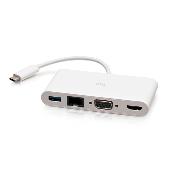 Image of C2G USB-C® to HDMI®, VGA, USB-A, and RJ45 Multiport Adapter - 4K...